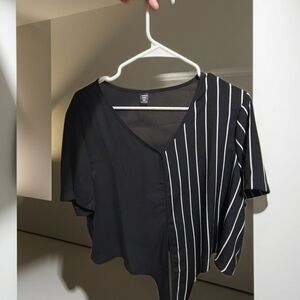 SHEIN Black and White Asymmetrical Striped Top